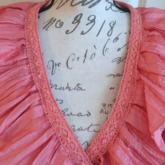 Jackie Jon Ruffle Wrap Around Gold Shimmer Blouse Top - Picture 2 of 5